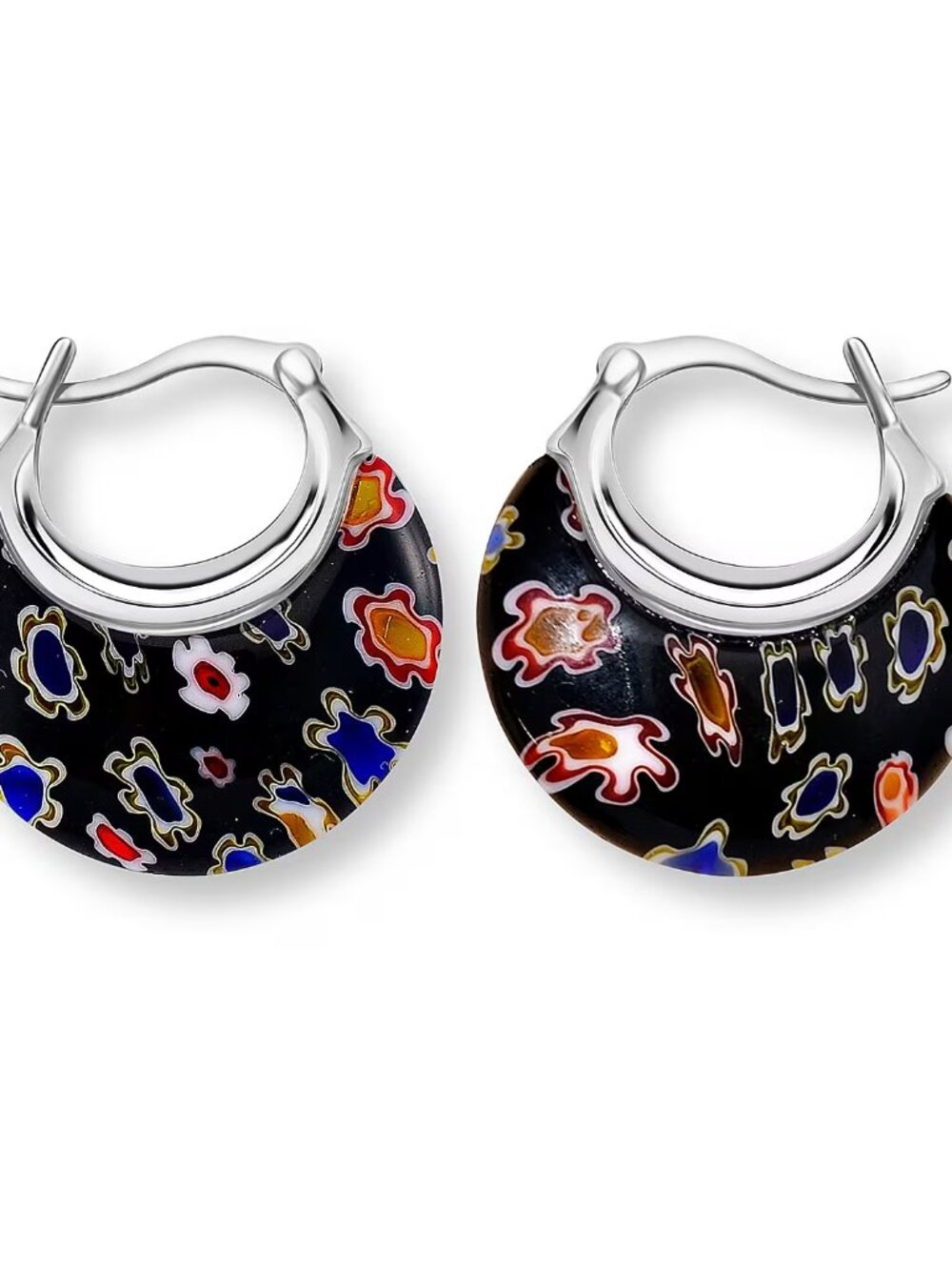 Black Murano Style Crescent Moon Earrings in Stainless Steel - NEW - 1 in Long